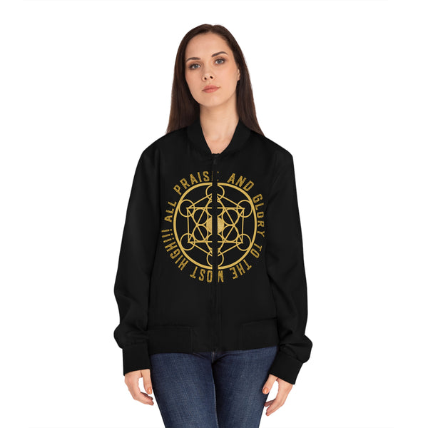 ALL PRAISE AND GLORY TO THE MOST HIGH!!! - Women's Bomber Jacket (AOP) - BLACK