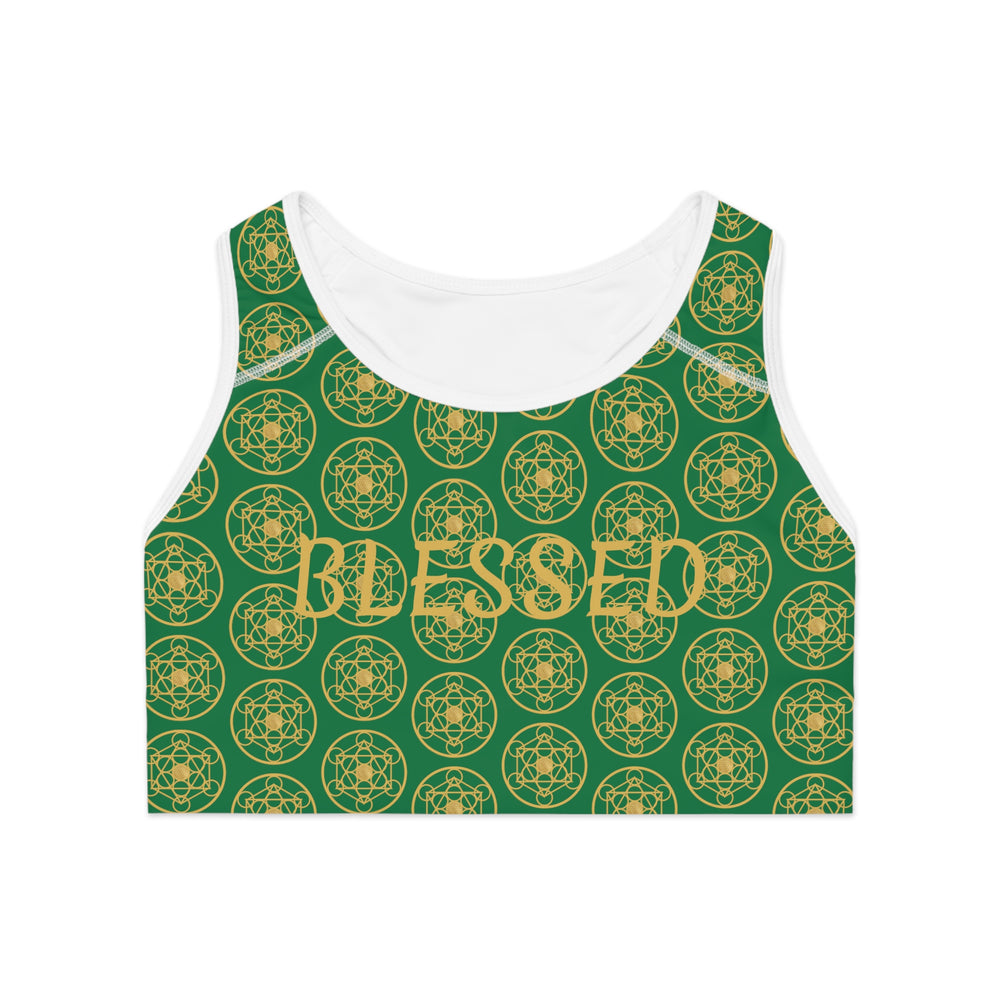 BLESSED - Pattern Design - Sports Bra (AOP)  - GREEN