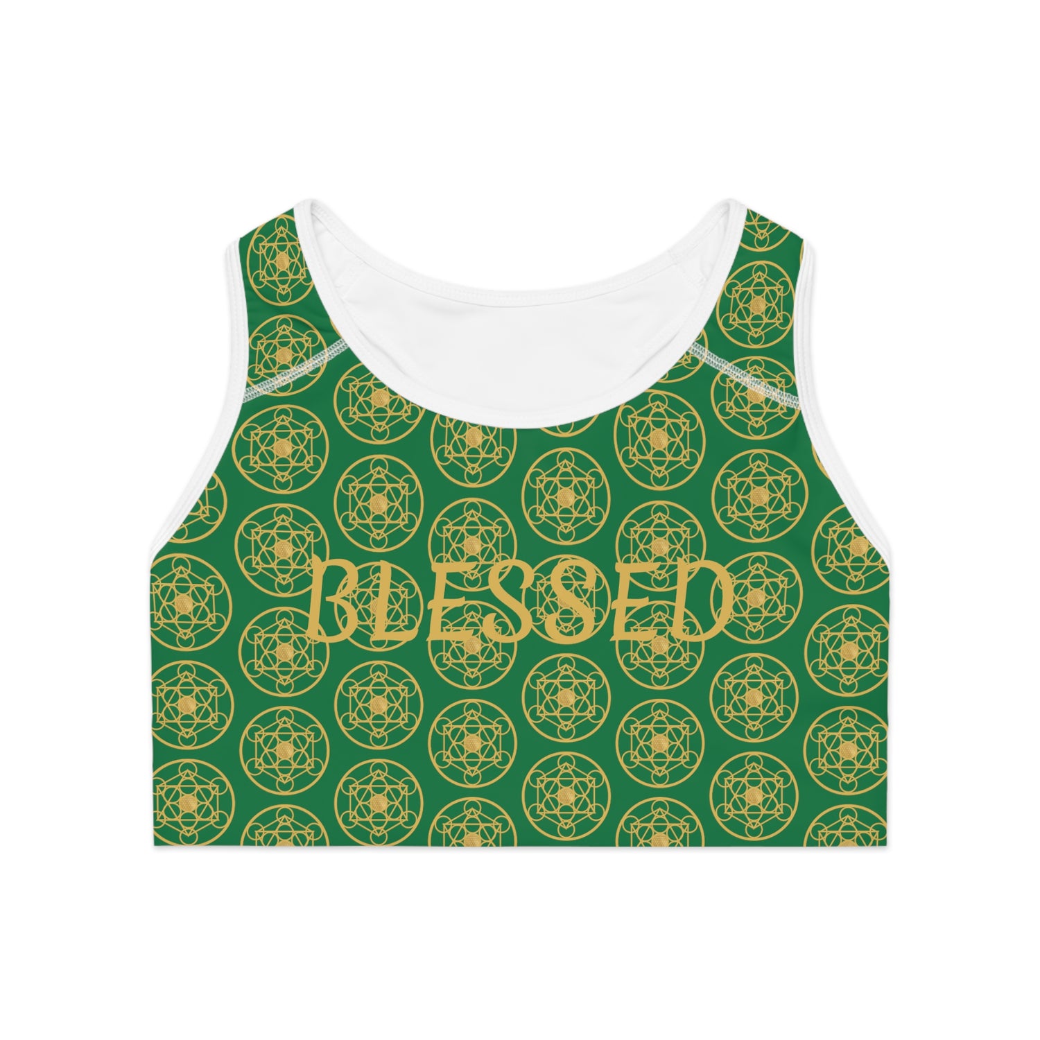 BLESSED - Pattern Design - Sports Bra (AOP)  - GREEN