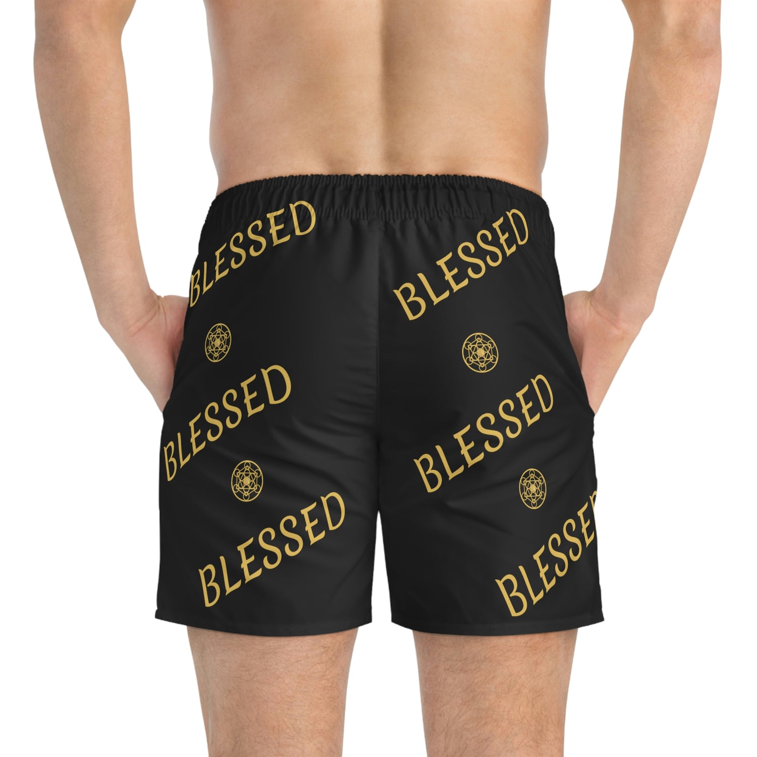 BLESSED - Swim Trunks (AOP) - Black