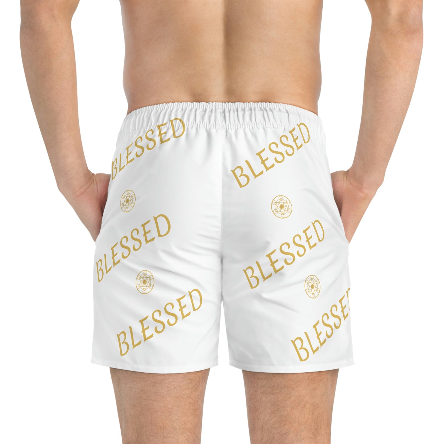 BLESSED - Swim Trunks (AOP) - White
