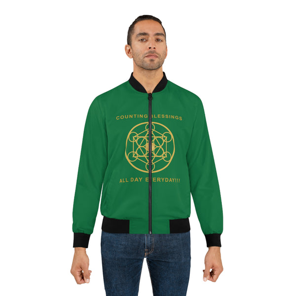 COUNTING BLESSINGS ALL DAY EVERYDAY - Men's Bomber Jacket (AOP) - GREEN