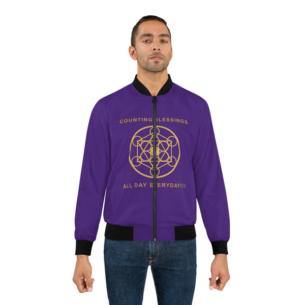 COUNTING BLESSINGS ALL DAY EVERYDAY - Men's Bomber Jacket (AOP) - PURPLE