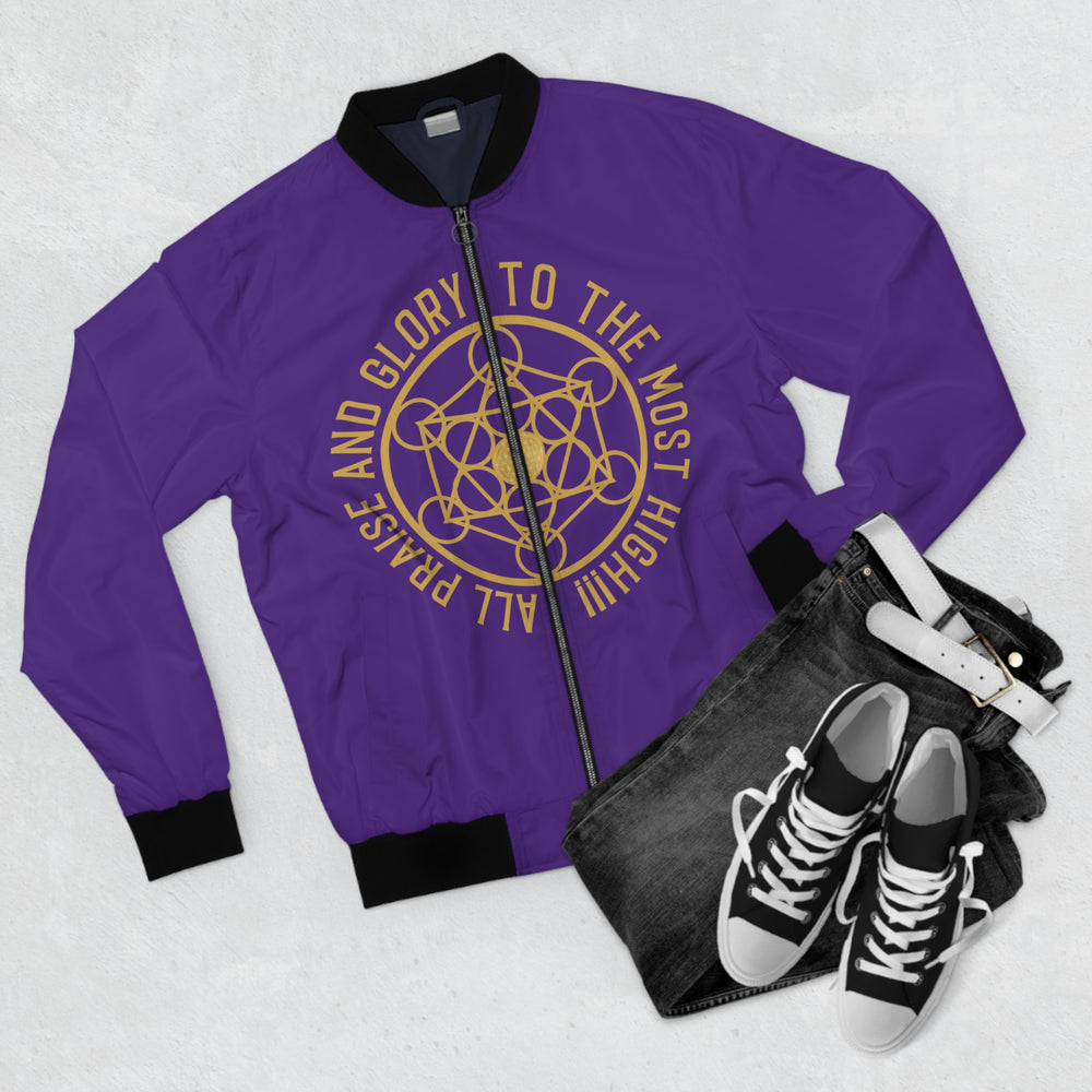 ALL PRAISE AND GLORY TO THE MOST HIGH !!!- Men's Bomber Jacket (AOP) - PURPLE