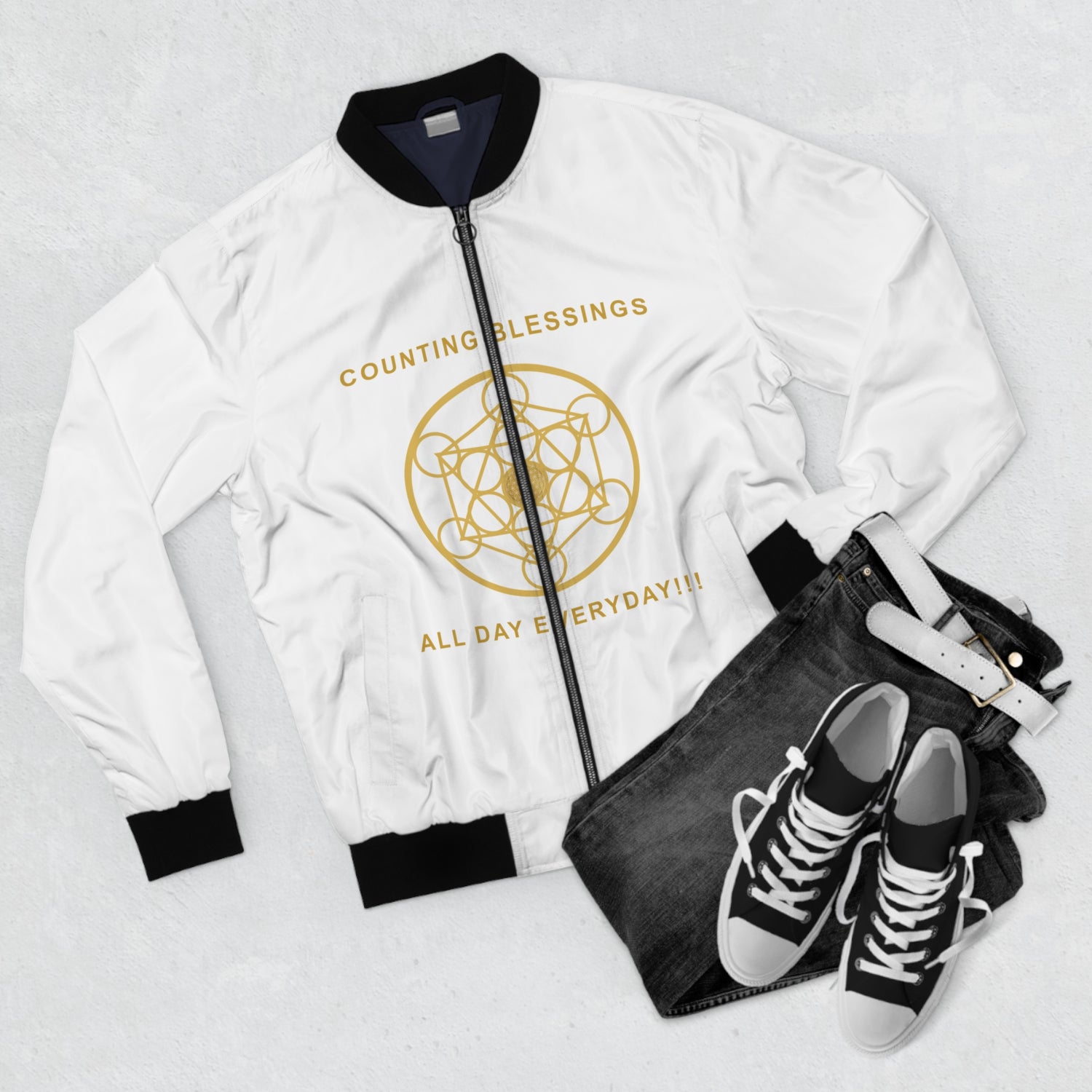 COUNTING BLESSINGS ALL DAY EVERYDAY - Men's Bomber Jacket (AOP)