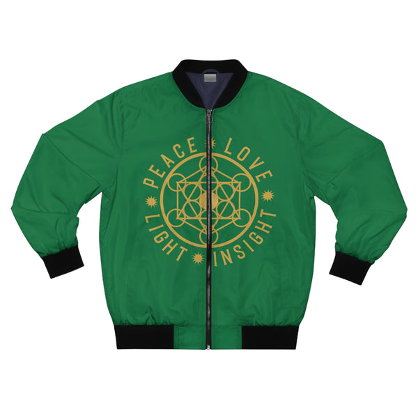 PEACE LOVE LIGHT INSIGHT!!!- Men's Bomber Jacket (AOP) - GREEN