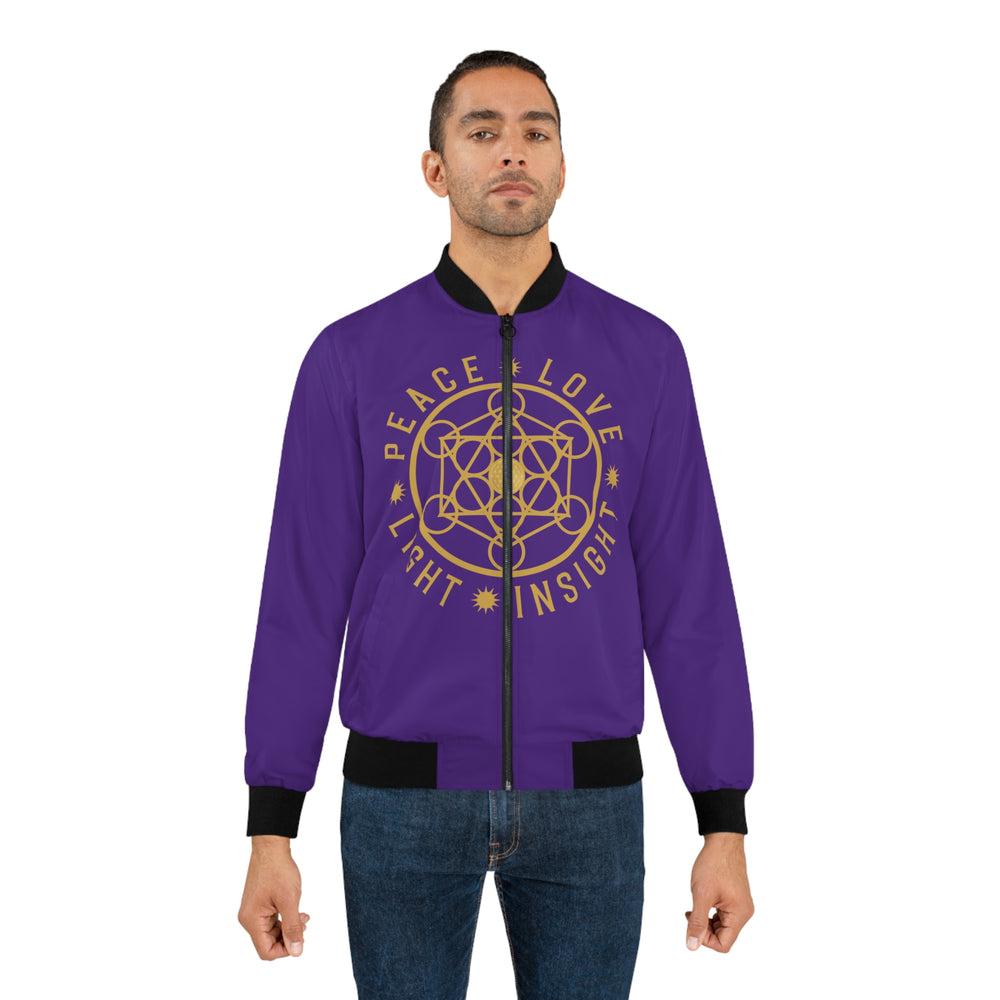 PEACE LOVE LIGHT INSIGHT!!!- Men's Bomber Jacket (AOP) - PURPLE