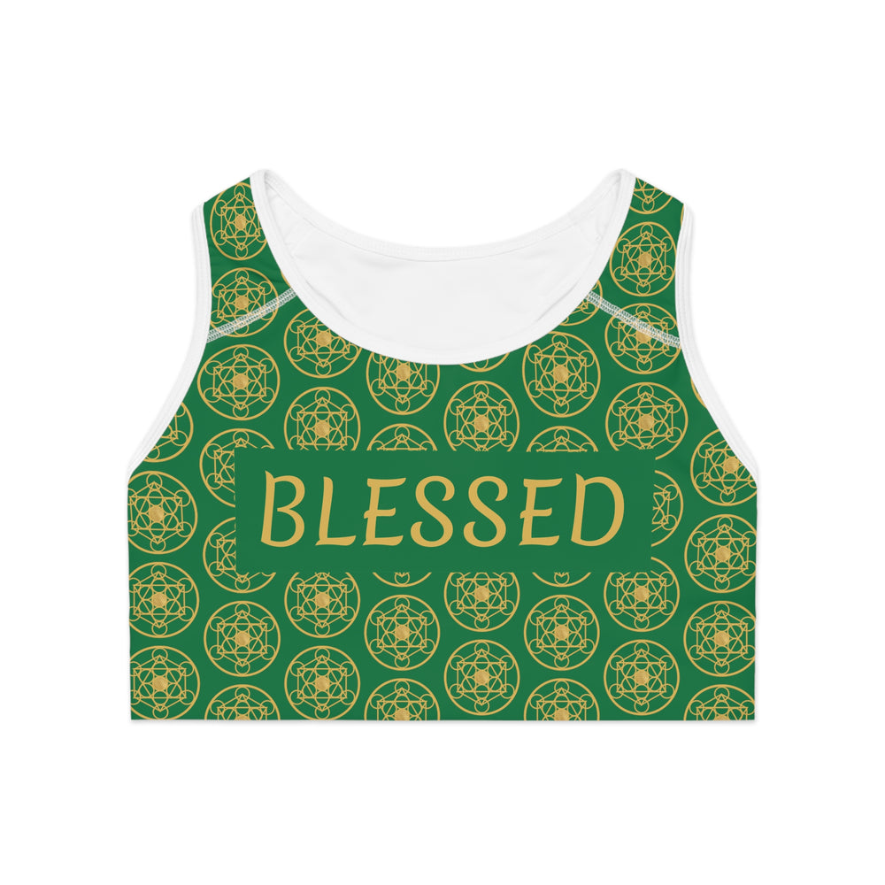 BLESSED - Boxed Design - Sports Bra (AOP) - GREEN