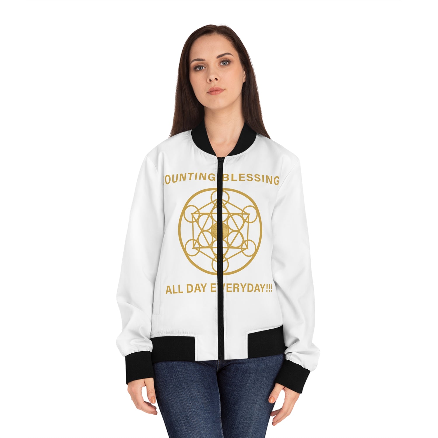 COUNTING BLESSINGS ALL DAY EVERYDAY!!! - Women's Bomber Jacket (AOP)