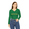 JUST BE YOU!!! Women's Long Sleeve V-neck Shirt (AOP) - GREEN