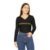 GRATITUDE IS KEY!!! Women's Long Sleeve V-neck Shirt (AOP) - BLACK