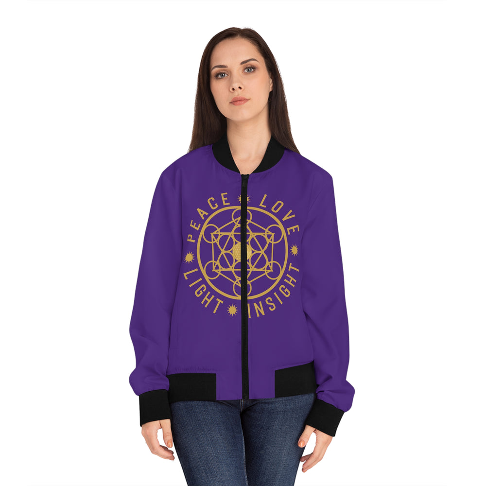 PEACE LOVE LIGHT INSIGHT - Women's Bomber Jacket (AOP) - PURPLE