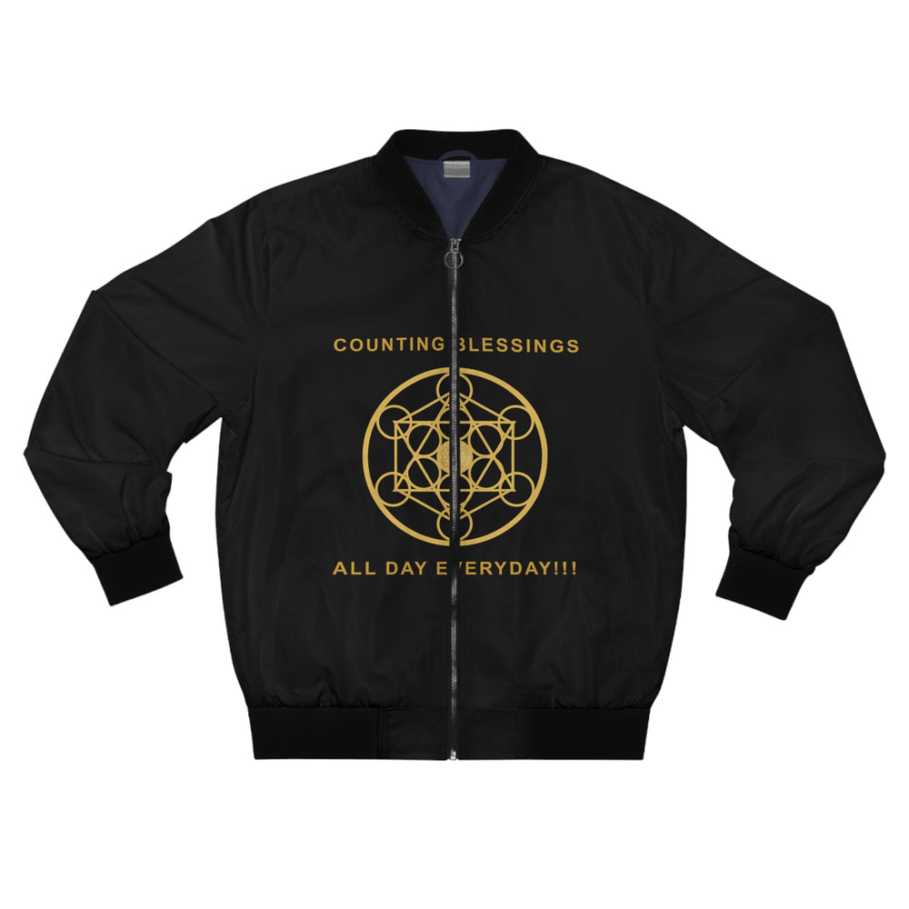 COUNTING BLESSINGS ALL DAY EVERYDAY - Men's Bomber Jacket (AOP) - BLACK