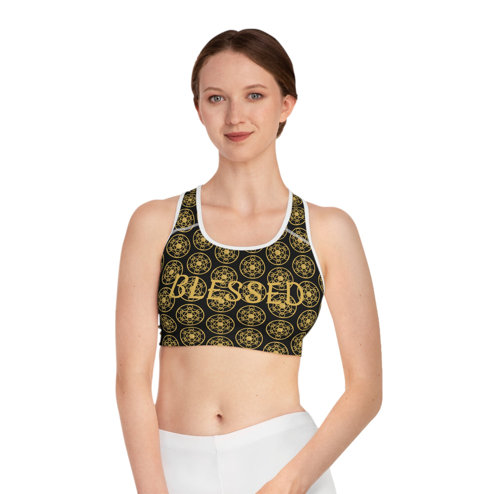 BLESSED - Pattern Design - Sports Bra (AOP) - BLACK