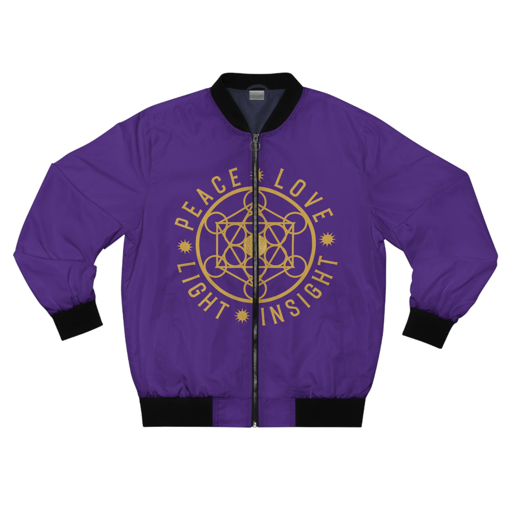 PEACE LOVE LIGHT INSIGHT!!!- Men's Bomber Jacket (AOP) - PURPLE