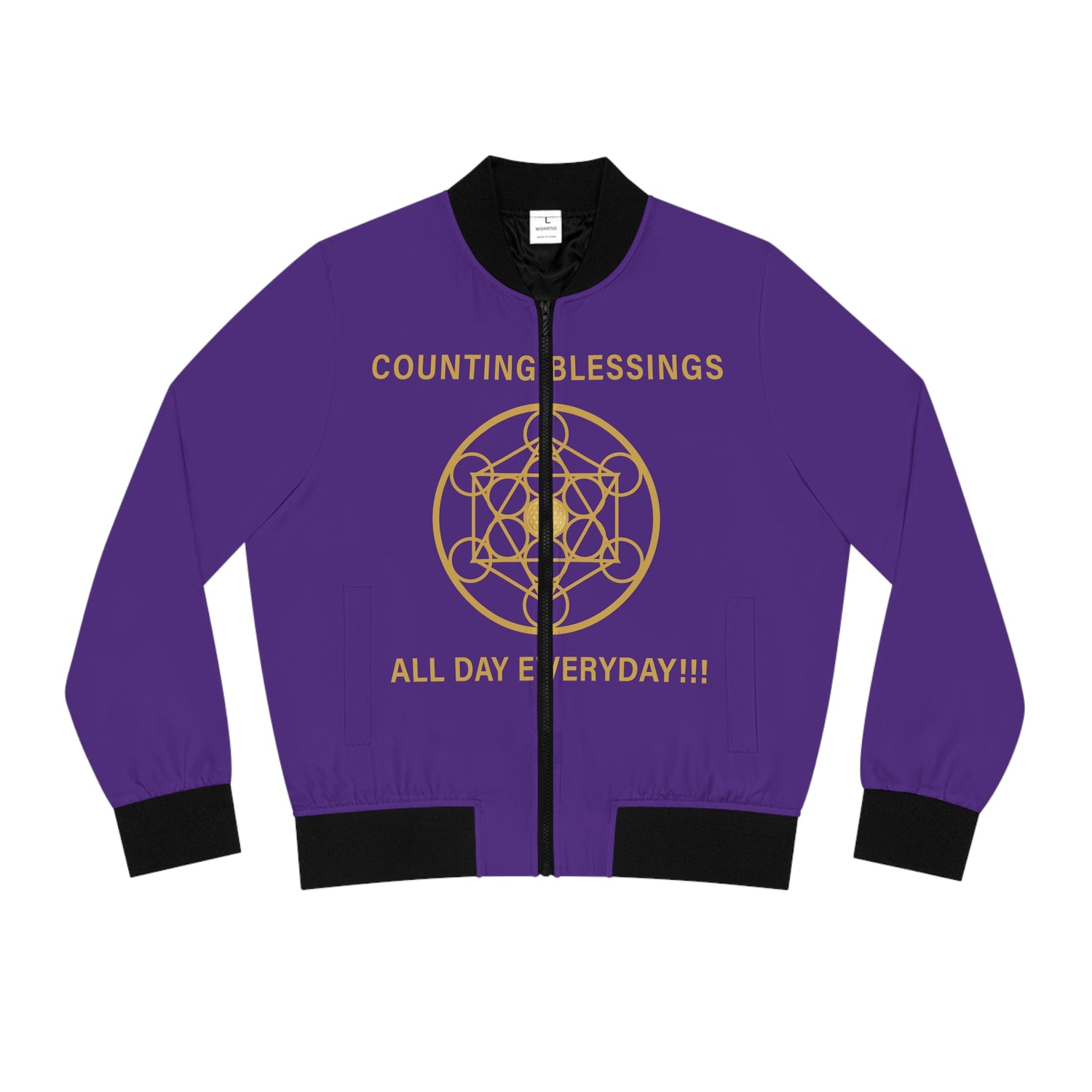 COUNTING BLESSINGS ALL DAY EVERYDAY!!! - Women's Bomber Jacket (AOP) - PURPLE