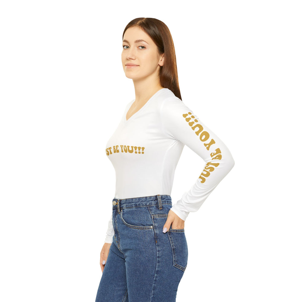 JUST BE YOU!!! Women's Long Sleeve V-neck Shirt (AOP)