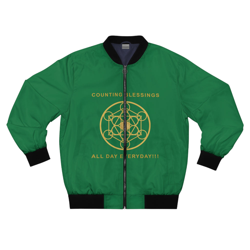 COUNTING BLESSINGS ALL DAY EVERYDAY - Men's Bomber Jacket (AOP) - GREEN