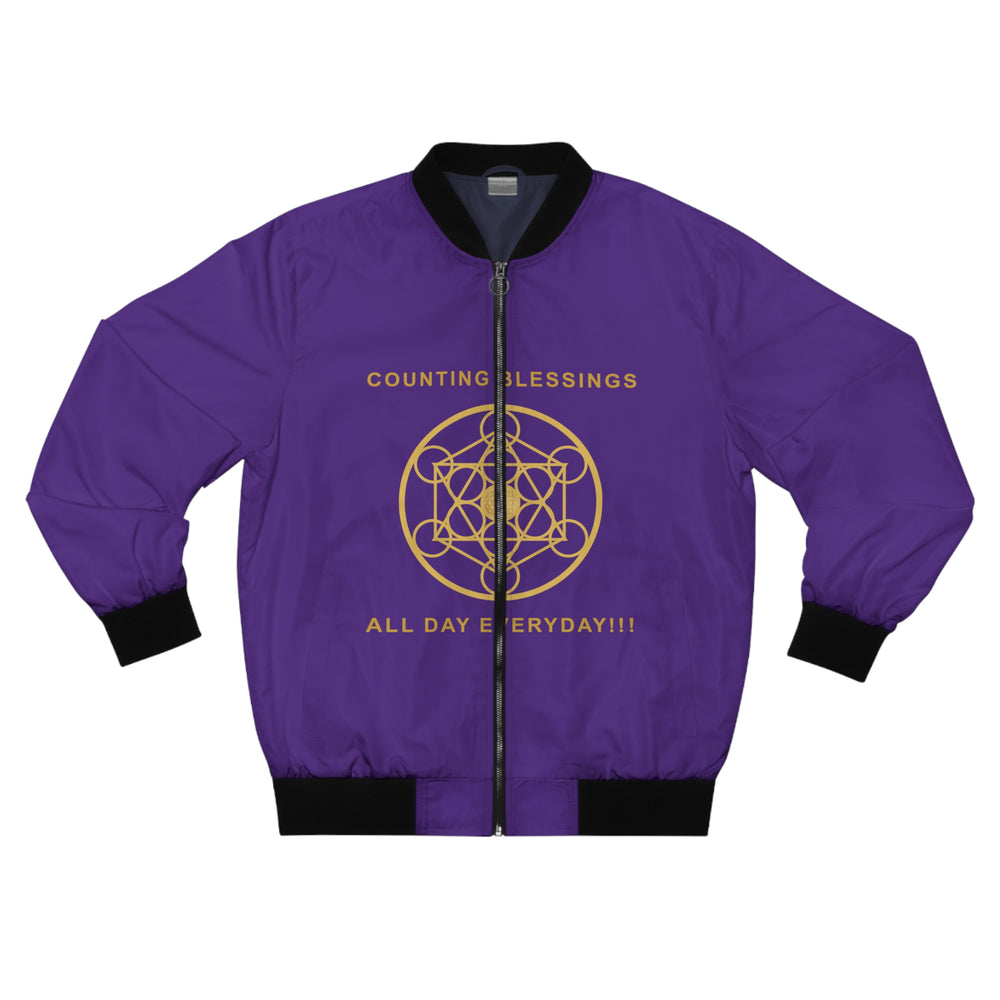 COUNTING BLESSINGS ALL DAY EVERYDAY - Men's Bomber Jacket (AOP) - PURPLE