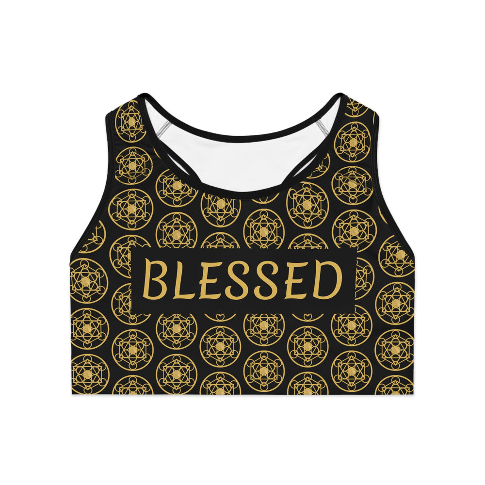 BLESSED - Boxed Design - Sports Bra (AOP) - BLACK