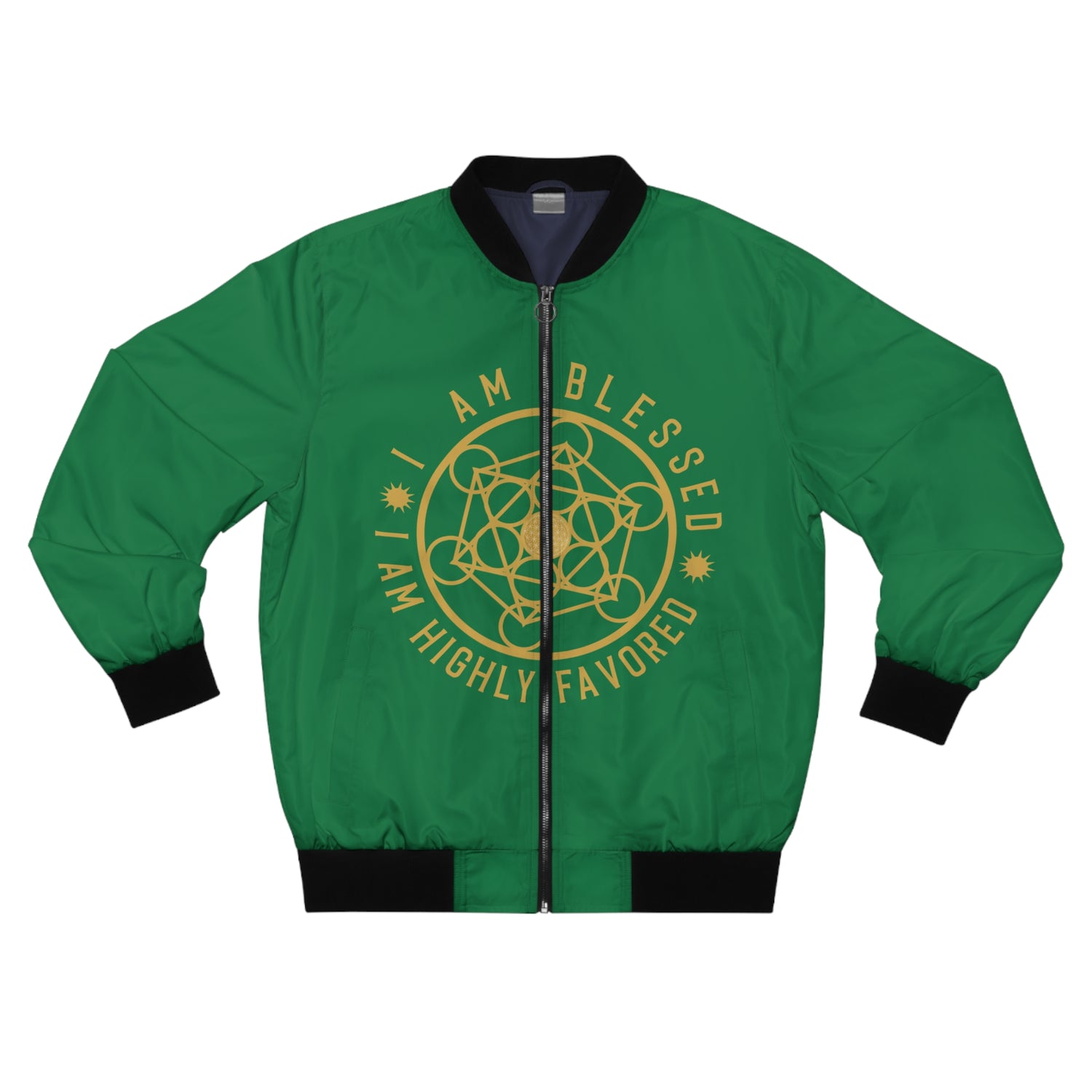 I AM BLESSED I AM HIGHLY FAVORED!!!- Men's Bomber Jacket (AOP) - GREEN