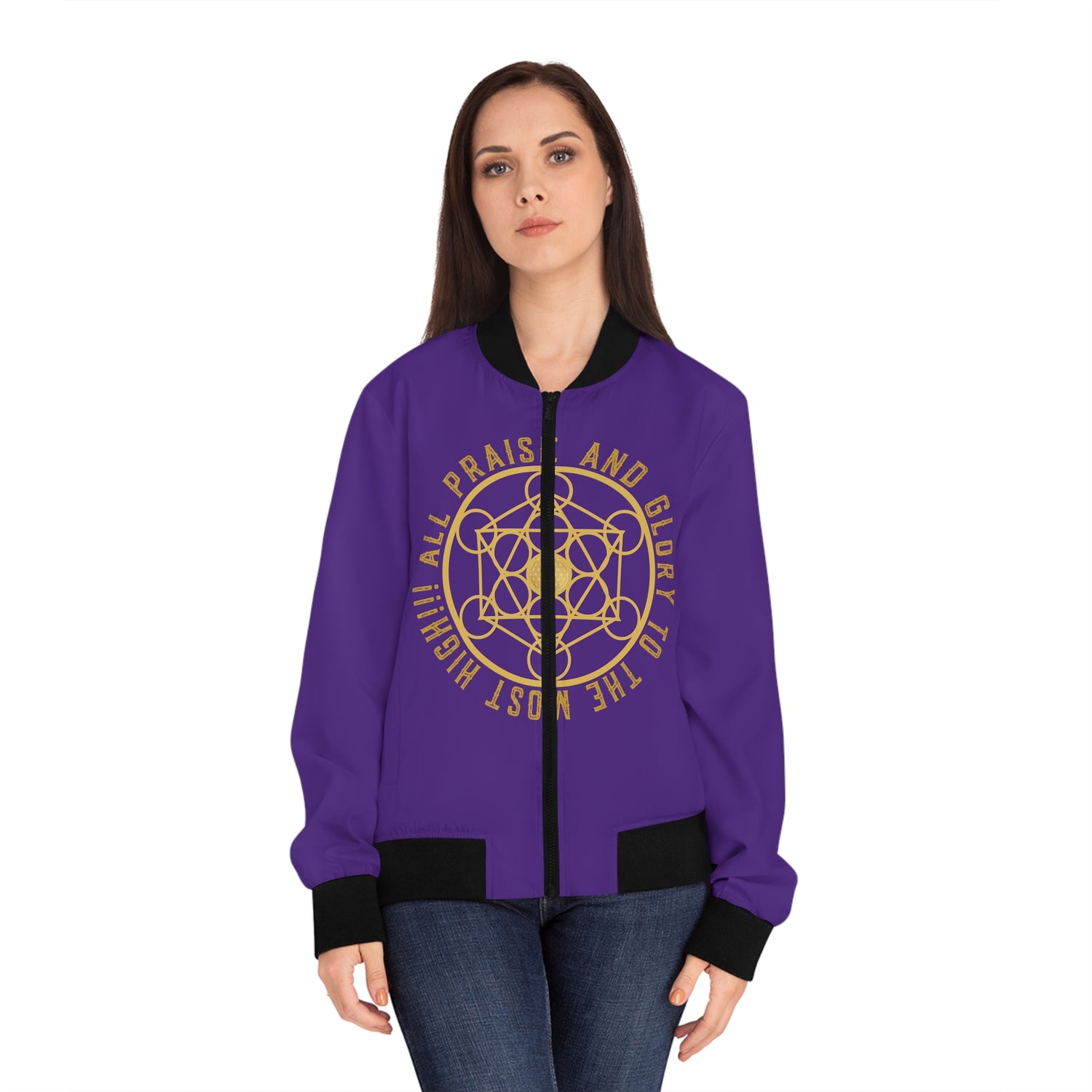 ALL PRAISE AND GLORY TO THE MOST HIGH!!! - Women's Bomber Jacket (AOP) - PURPLE