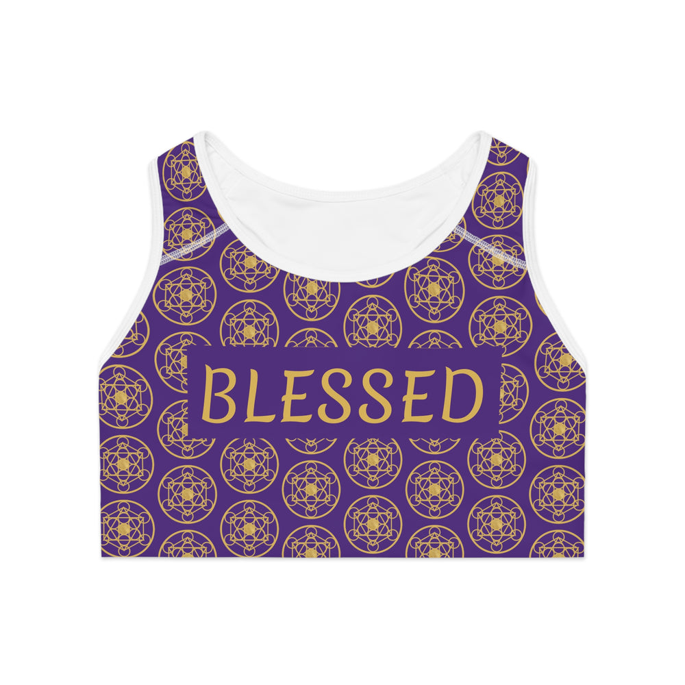 BLESSED - Boxed Design - Sports Bra (AOP) - PURPLE