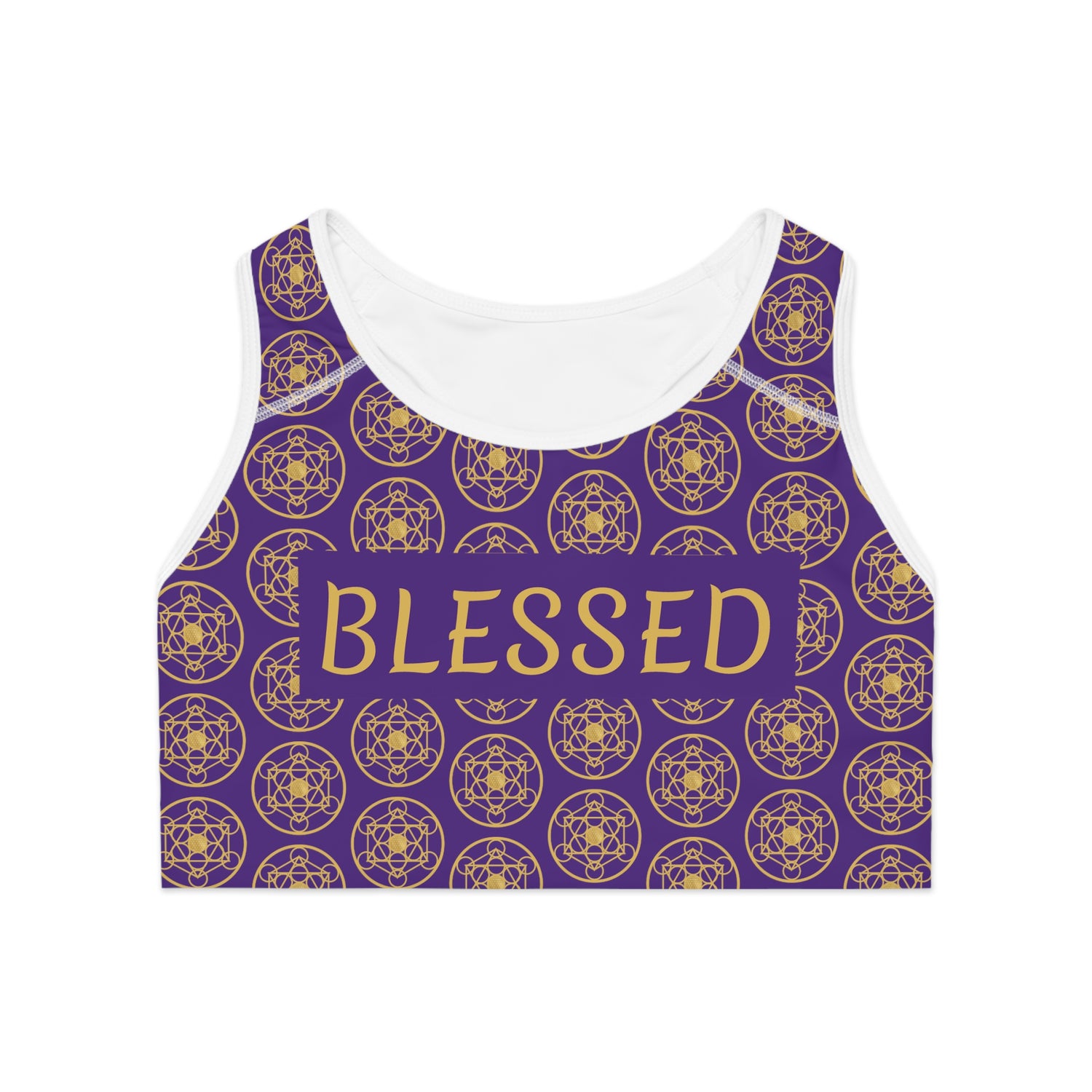 BLESSED - Boxed Design - Sports Bra (AOP) - PURPLE