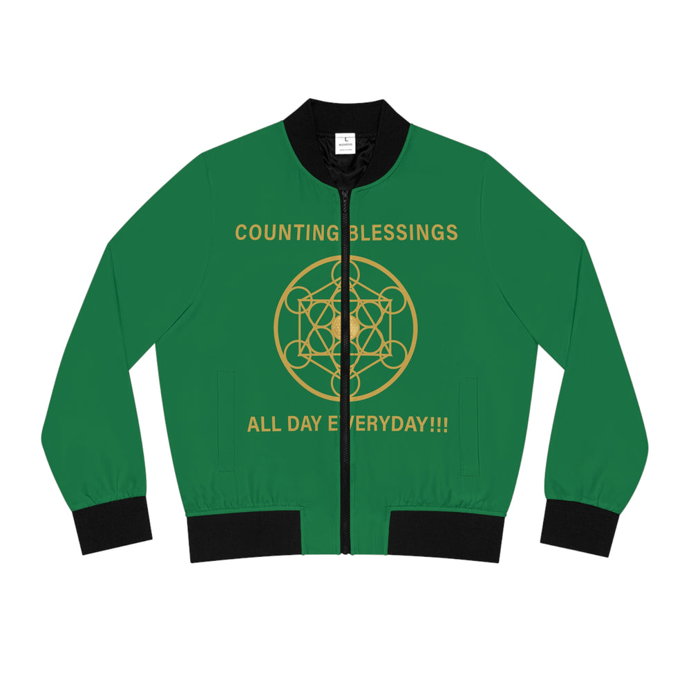 COUNTING BLESSINGS ALL DAY EVERYDAY!!! - Women's Bomber Jacket (AOP) - GREEN