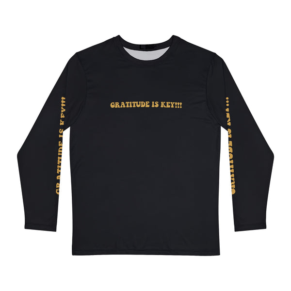 GRATITUDE IS KEY!!! Men's Long Sleeve Shirt (AOP) - BLACK