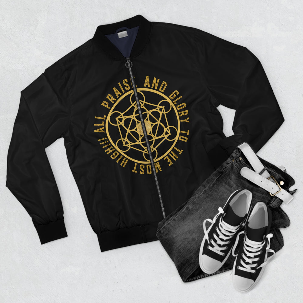 Copy of ALL PRAISE AND GLORY TO THE MOST HIGH !!!- Men's Bomber Jacket (AOP) - BLACK