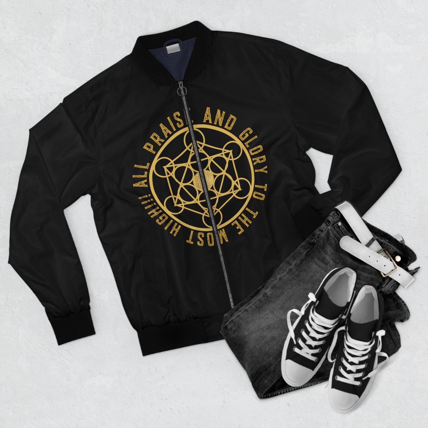 Copy of ALL PRAISE AND GLORY TO THE MOST HIGH !!!- Men's Bomber Jacket (AOP) - BLACK