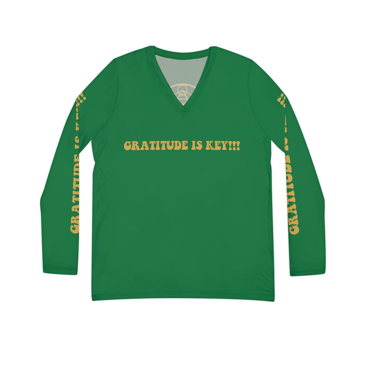 GRATITUDE IS KEY!!! Women's Long Sleeve V-neck Shirt (AOP) - GREEN