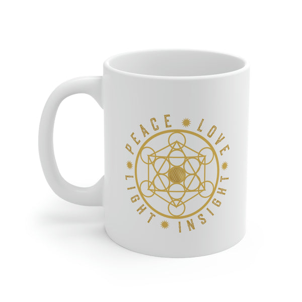 PEACE LOVE LIGHT INSIGHT - Ceramic Mug 11oz