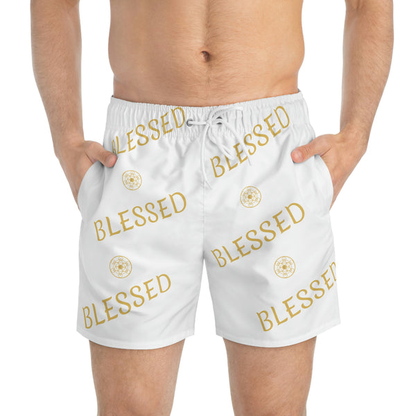 BLESSED - Swim Trunks (AOP) - White