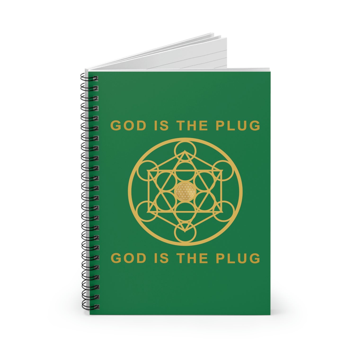 GOD IS THE PLUG - Spiral Notebook - Ruled Line - Green